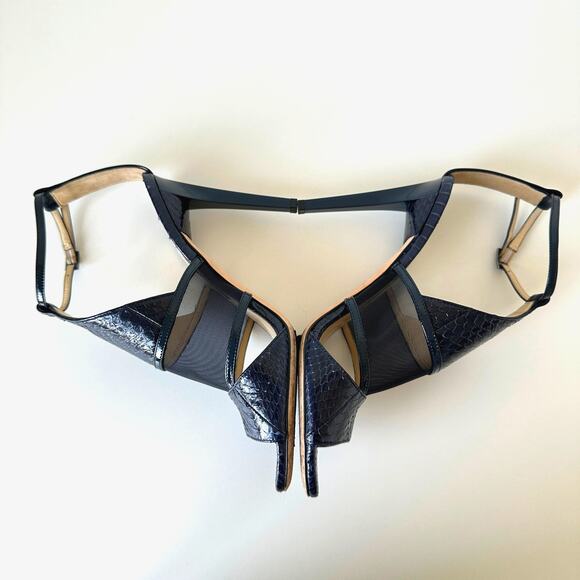 Jimmy Choo Timbus 100 Snakeskin Mesh Heel Sandal Navy Size 39 - Picture 8 of 16